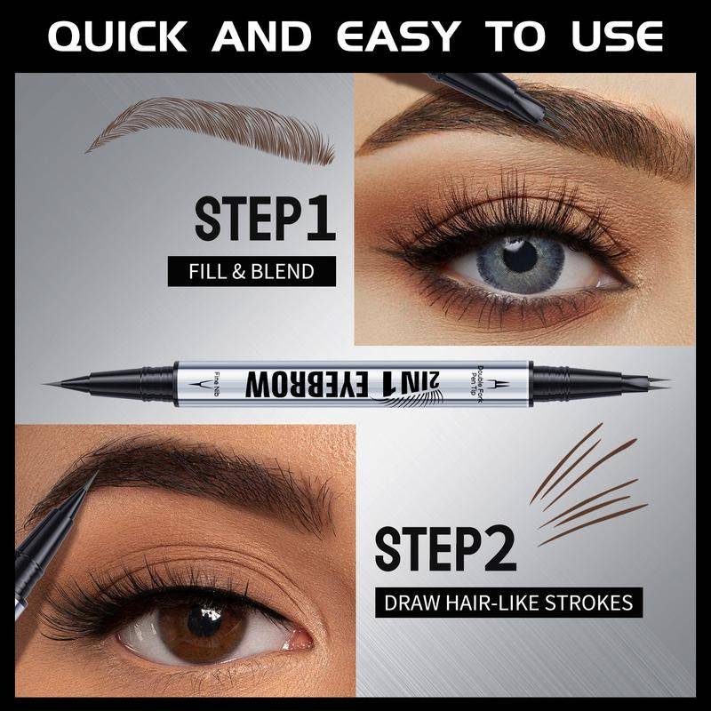 Bornbea Hair-Like Eyebrow Pen, New Upgrade ,2-In-1 Waterproof Brow Pen with 2 Tip, with Dual-Ended Eyebrow Brush, Cosmetic Makeup