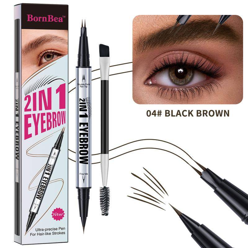 Bornbea Hair-Like Eyebrow Pen, New Upgrade ,2-In-1 Waterproof Brow Pen with 2 Tip, with Dual-Ended Eyebrow Brush, Cosmetic Makeup