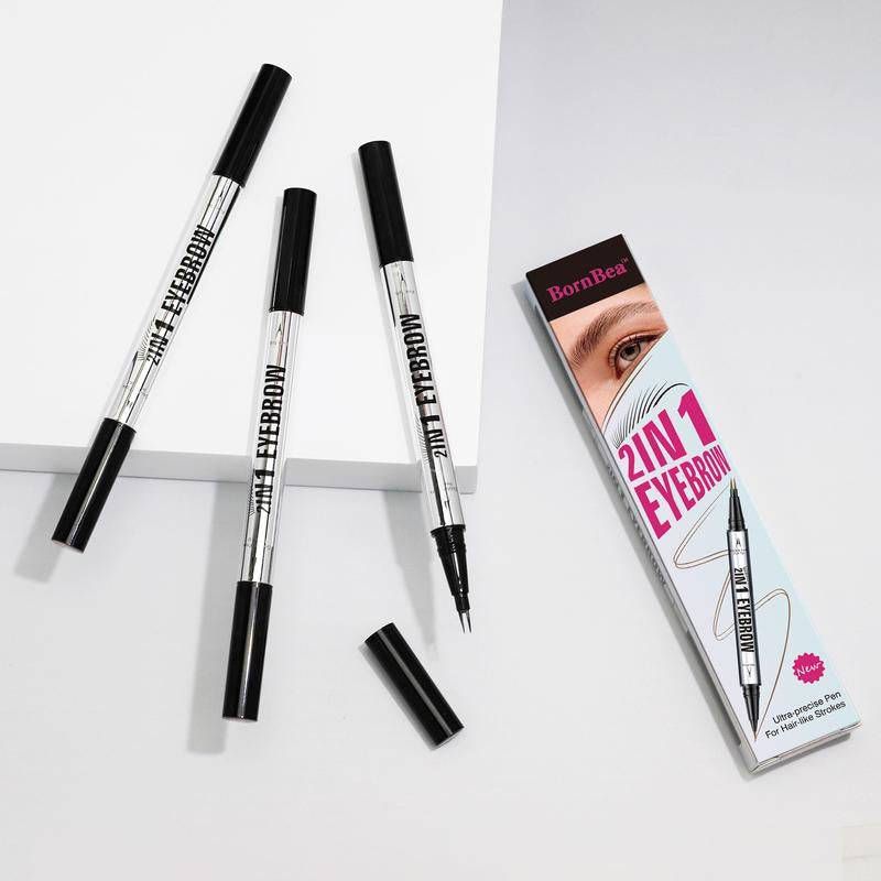 Bornbea Hair-Like Eyebrow Pen, New Upgrade ,2-In-1 Waterproof Brow Pen with 2 Tip, with Dual-Ended Eyebrow Brush, Cosmetic Makeup