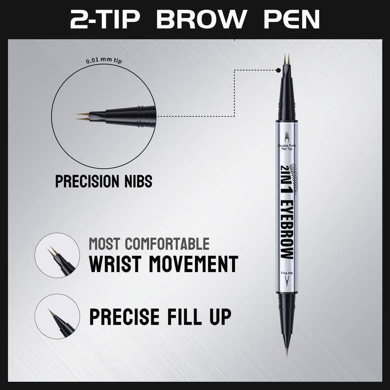 Bornbea Hair-Like Eyebrow Pen, New Upgrade ,2-In-1 Waterproof Brow Pen with 2 Tip, with Dual-Ended Eyebrow Brush, Cosmetic Makeup