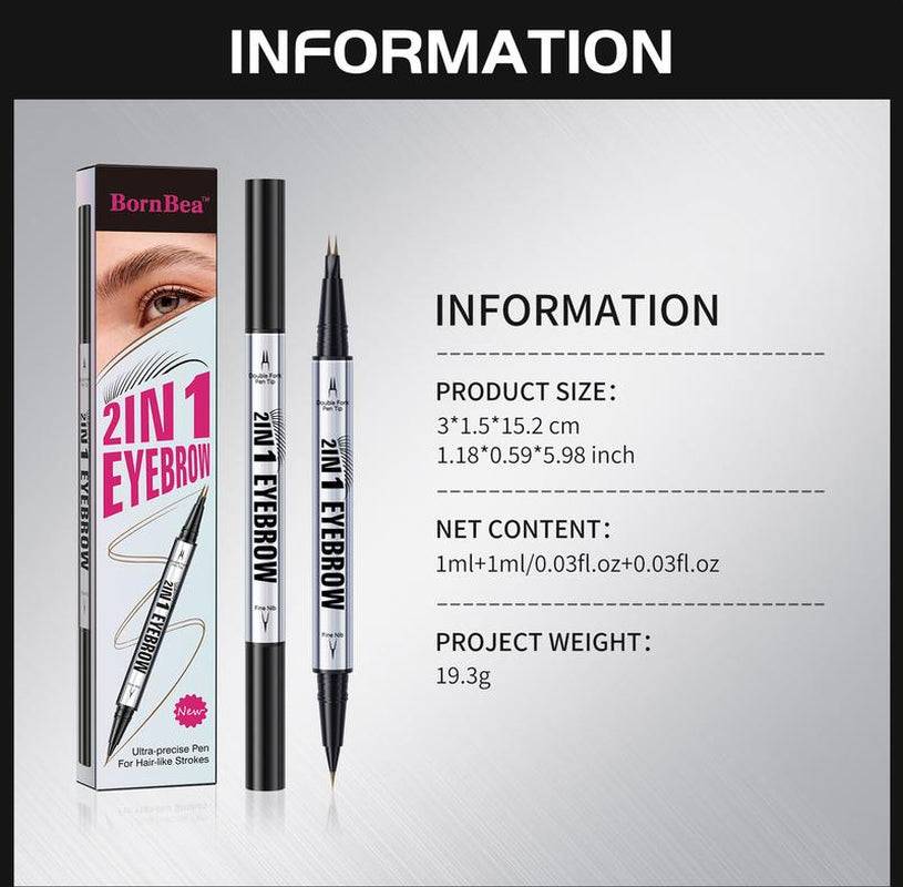 Bornbea Hair-Like Eyebrow Pen, New Upgrade ,2-In-1 Waterproof Brow Pen with 2 Tip, with Dual-Ended Eyebrow Brush, Cosmetic Makeup