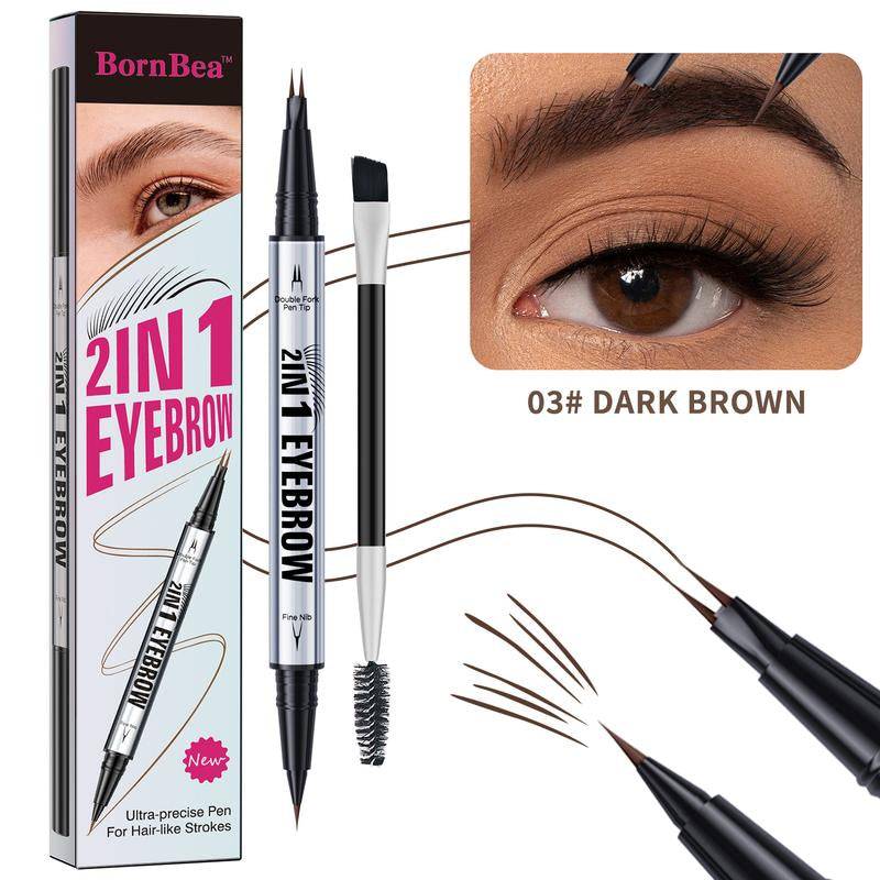 Bornbea Hair-Like Eyebrow Pen, New Upgrade ,2-In-1 Waterproof Brow Pen with 2 Tip, with Dual-Ended Eyebrow Brush, Cosmetic Makeup