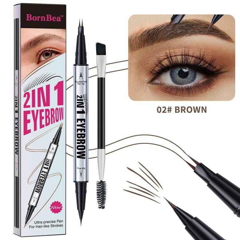 Bornbea Hair-Like Eyebrow Pen, New Upgrade ,2-In-1 Waterproof Brow Pen with 2 Tip, with Dual-Ended Eyebrow Brush, Cosmetic Makeup